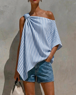 Blus Randig Lös Asymmetrisk Design