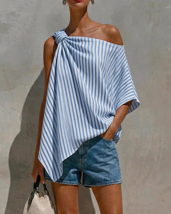 Blus Randig Lös Asymmetrisk Design