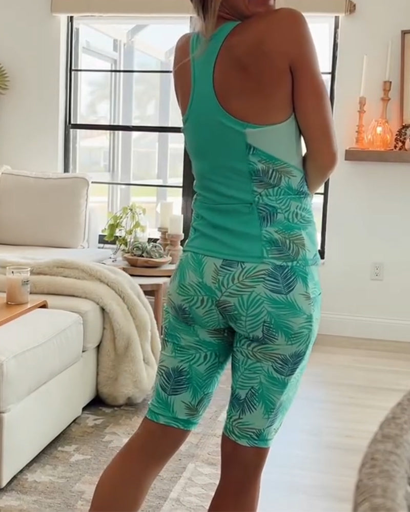 Tankini Tryckt Tankstil Bermudashorts