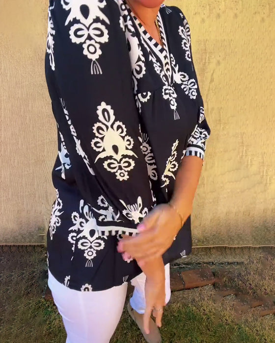 Blus Trekvartsärmar Tryckt