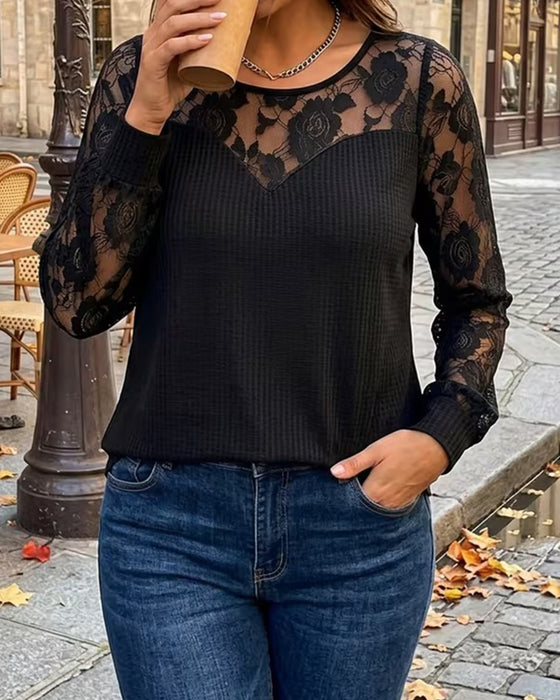 Blus Stilig Rundhals Lång Ärm
