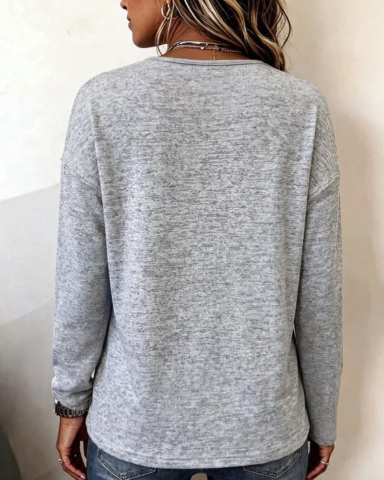 Sweatshirt V-ringad Knapp Draperad Loose Fit