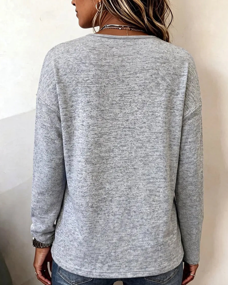 Sweatshirt V-ringad Knapp Draperad Loose Fit