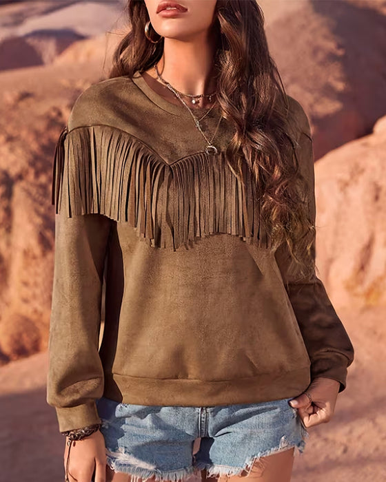 Långärmad Topp I Enfärgad Med Crewneck