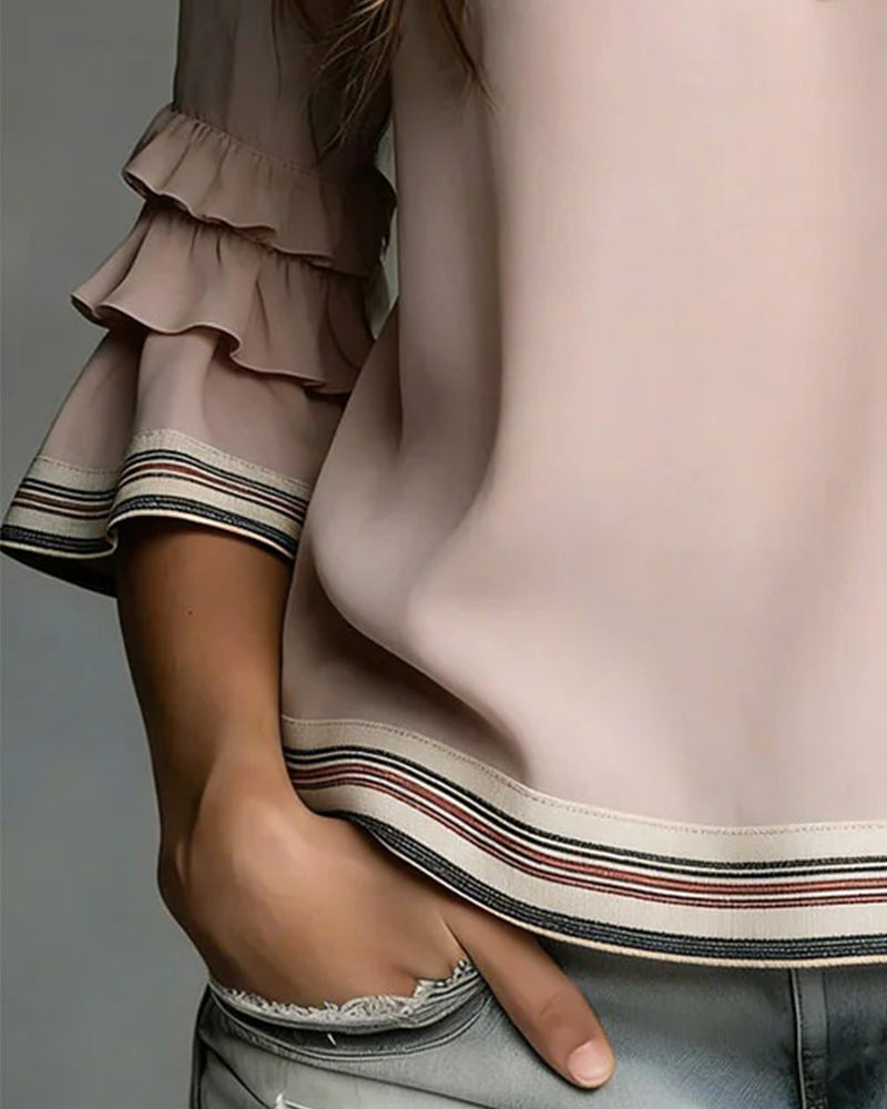 Blus Trelager Ruffle Tretrekvart Ärm