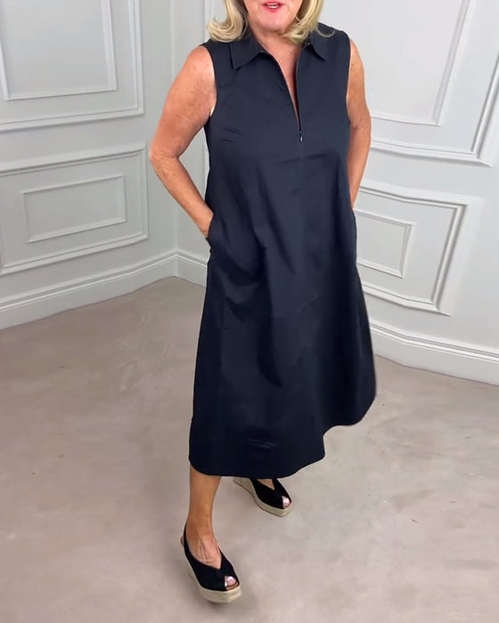 Enfärgad ärmlös vardagsklänning