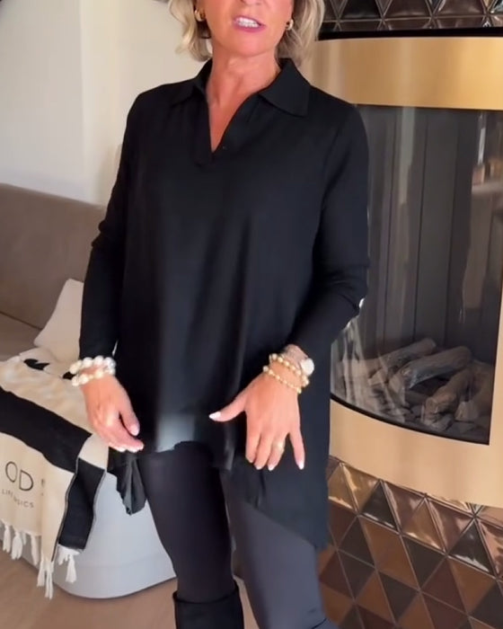 Oregelbunden Krage Långärmad Topp