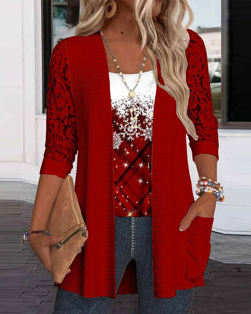 Stickad Topp Med Tryck I Fejk Tvådelad Design