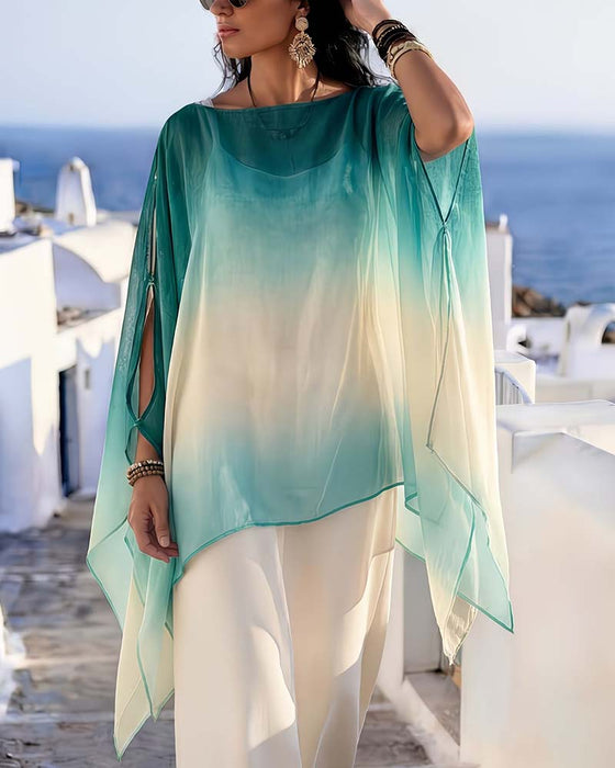 Blus Off-Shoulder Sheer Kontrast