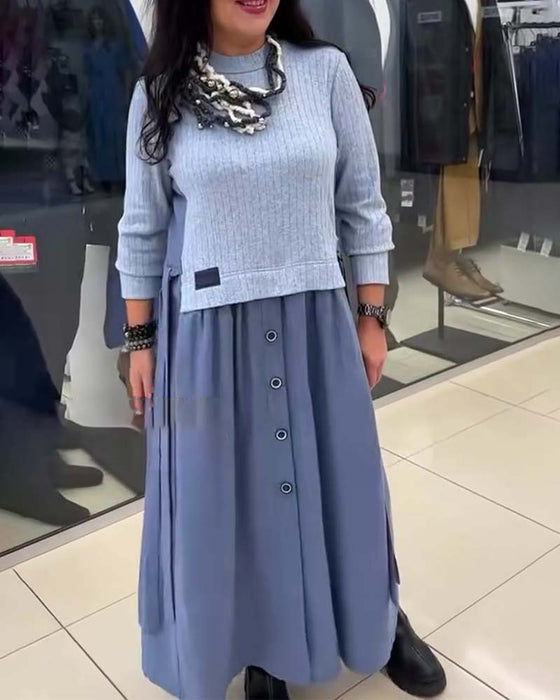 Klänning Casual Färgblocker Rundringning