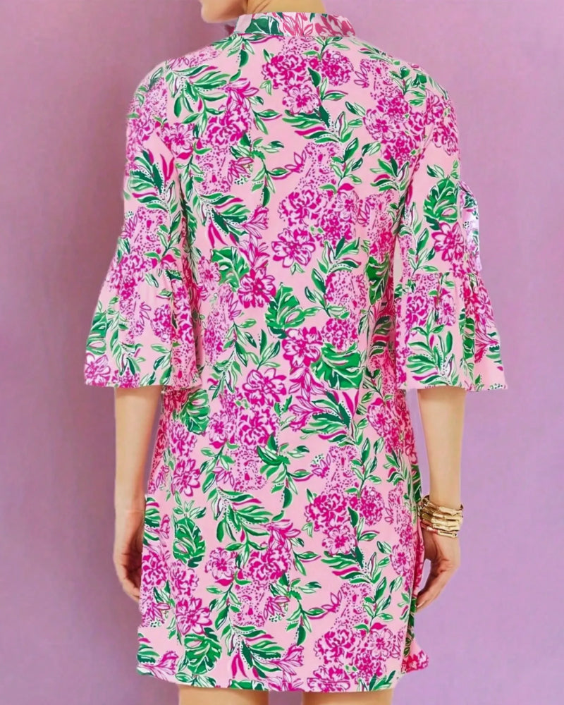 Klänning Blommig Klockärmel