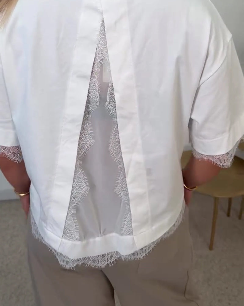 Blus Rygg Slits Spets Kort Ärm