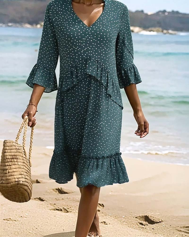 Klänning Prickig Volang