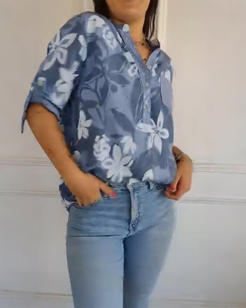 Blus Knappningskrage Paljett Färgblockad