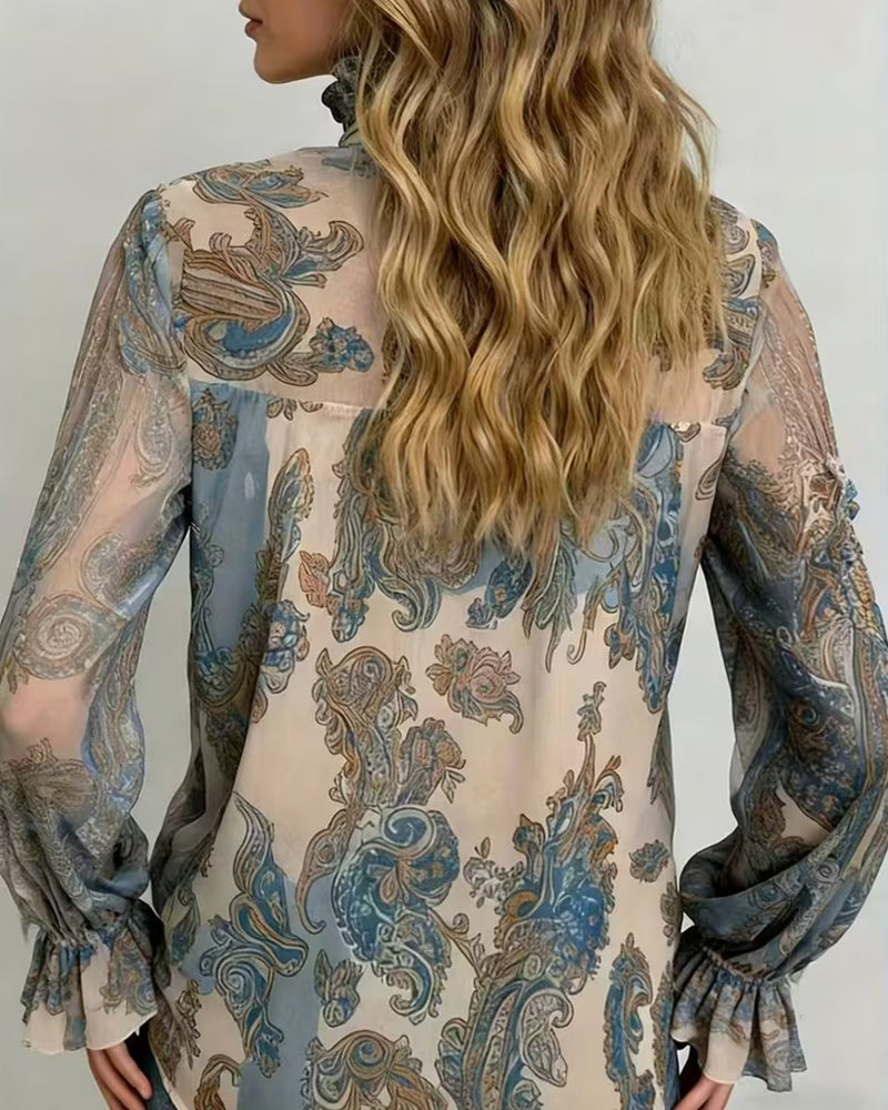 Blus Bohemisk Stil Cashew Blomma Mode