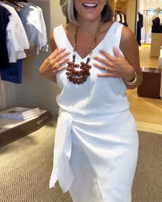 Klänning Ärmlös V-Ringning Enfärgad