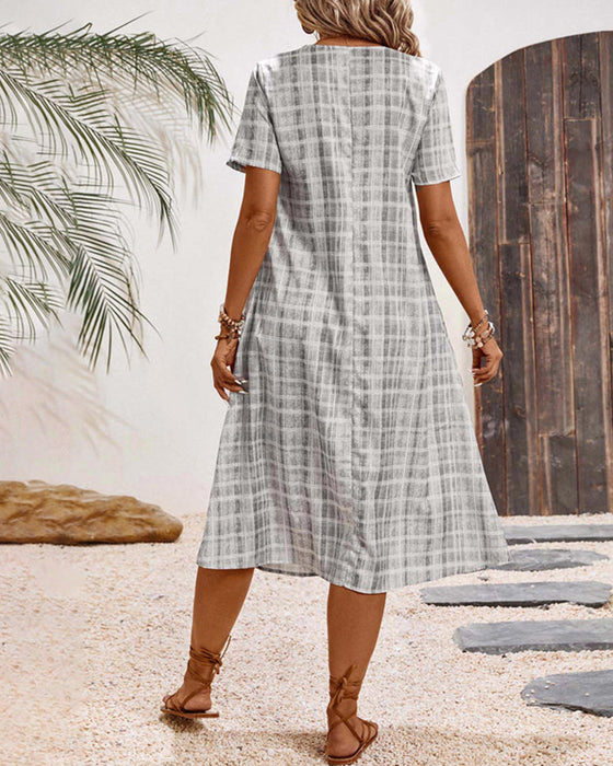 Klänning Kortärmad Rutig Vardaglig