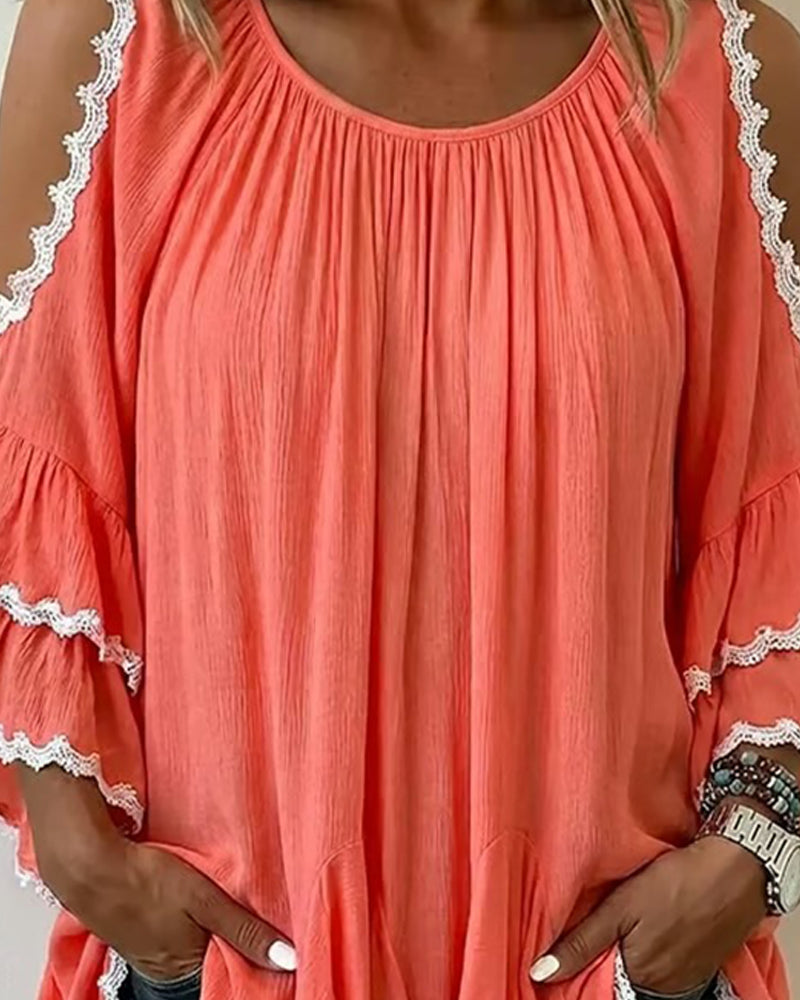 Blus Off-Shoulder Rynkad Fladdermusärm Loose Fit