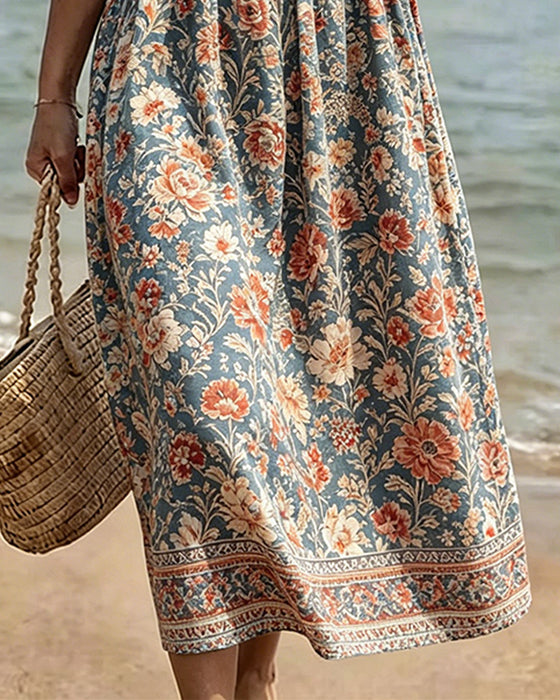Klädning Mini V-Hals Blommig Patchwork
