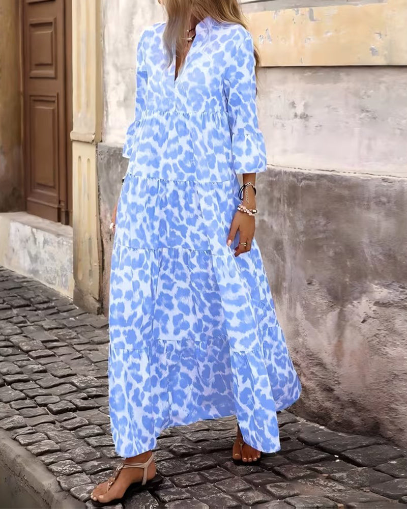 Klädning Leopard Tryck V-Hals Casual