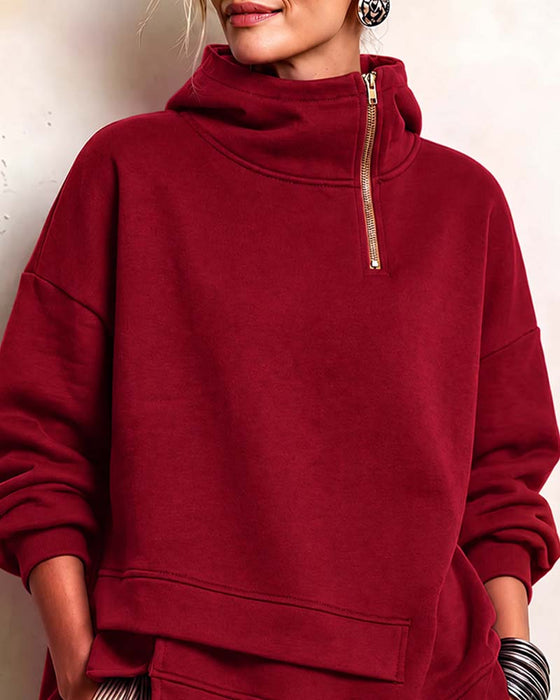 Sweatshirt Polokrage Dragkedja Oregelbunden
