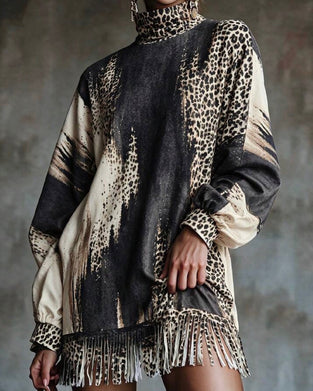 Klädning Polokrage Leopard Färgblock