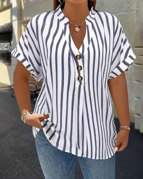 Blus Knappning V-ringad Randig