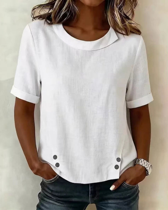 Blus Kortärmad Oregelbunden Design Halsringning