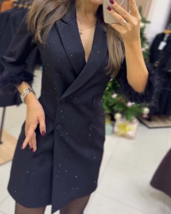 Kjol Strutsfjädrar Försilvrad Kristaller Dubbelknäppning Kappa