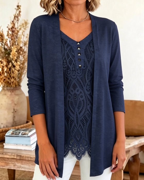 Blus Fake Två Delar Spets Patchwork