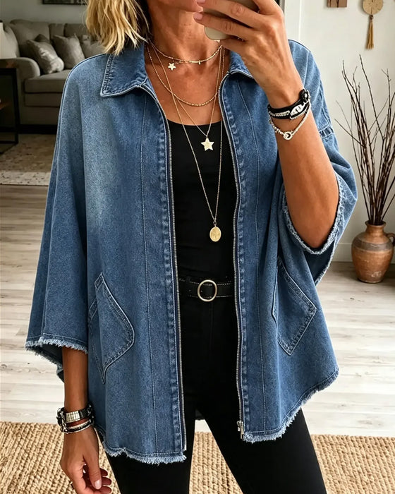 Kappa Slag Dragkedja Fringe Denim