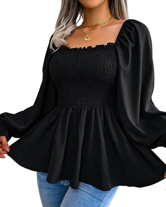 Blus Ruffs Fyrkantig Hals Lång Ärm