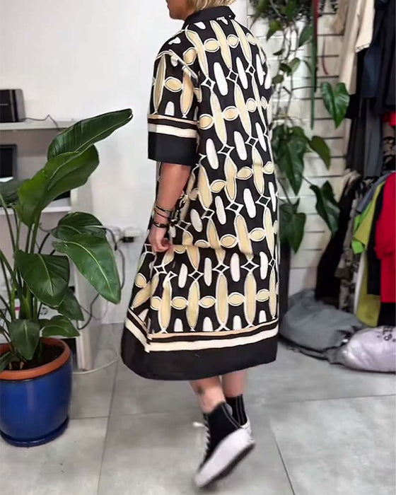 Klänning Krage Tryckt Kort Ärm Lös