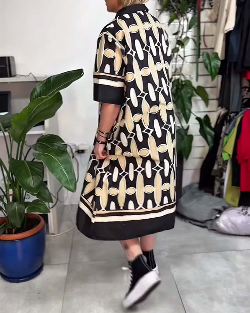 Klänning Krage Tryckt Kort Ärm Lös