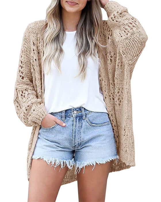 Cardigan Casual Långärmad Utskuren Tröja