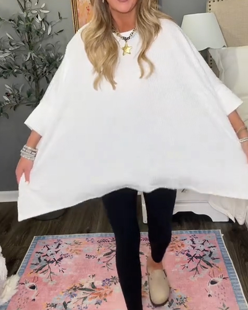 Stickad Topp Rundhalsad Fladdermusärm Loose Fit