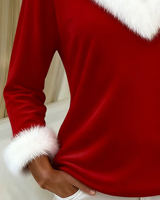 Figursydd Topp Med Stor Pälskrage Och Lapptäckesdesign