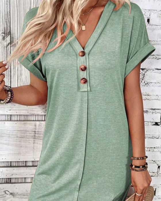 Klänning V-Ringning Knäppning Fram Solid Casual