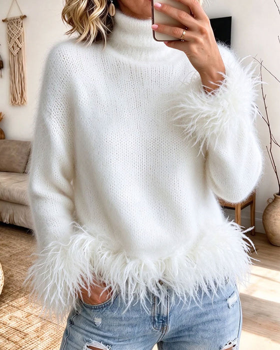 Pullover Polokrage Fjäder Lapptäcke Manschett