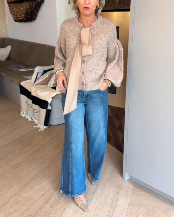 Cardigan Kappa Med Elegant Stil, Lantärnsleeve Design