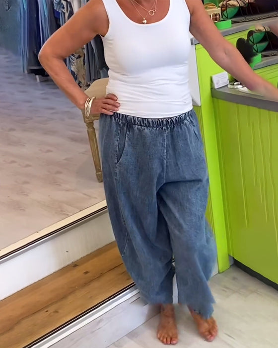 Jeans Med Resårmidja I Avslappnad Stil