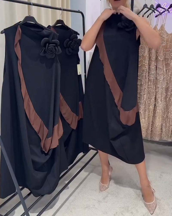 Klänning Tredimensionell Blomblad Näckroslöv Färgkontrast Ärmlös