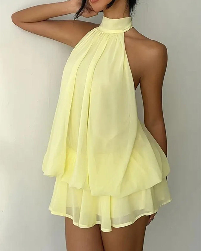 Klänning Halsrem Chiffong Mini