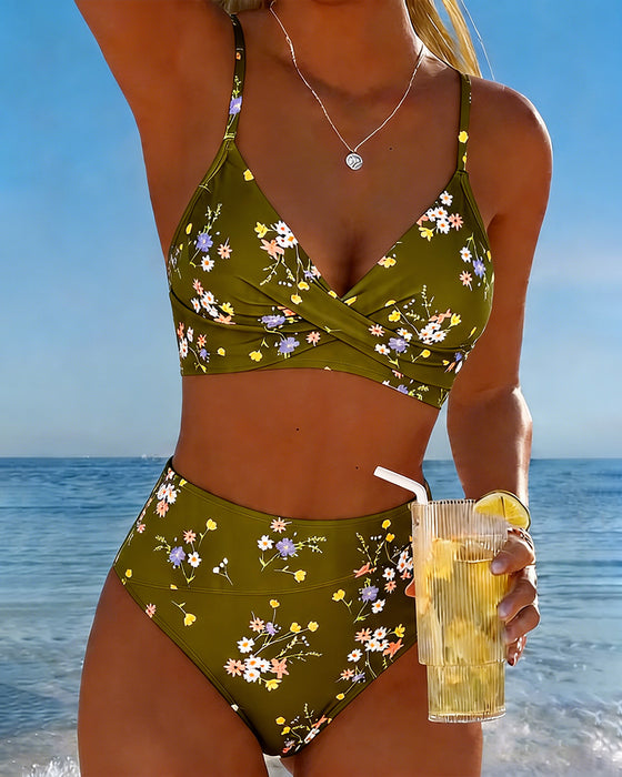 Bikini Sexig Korsvist Blommönster