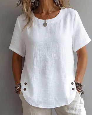 T-Shirt Rund Halsning Enfärgad Enkel 100% Bomull