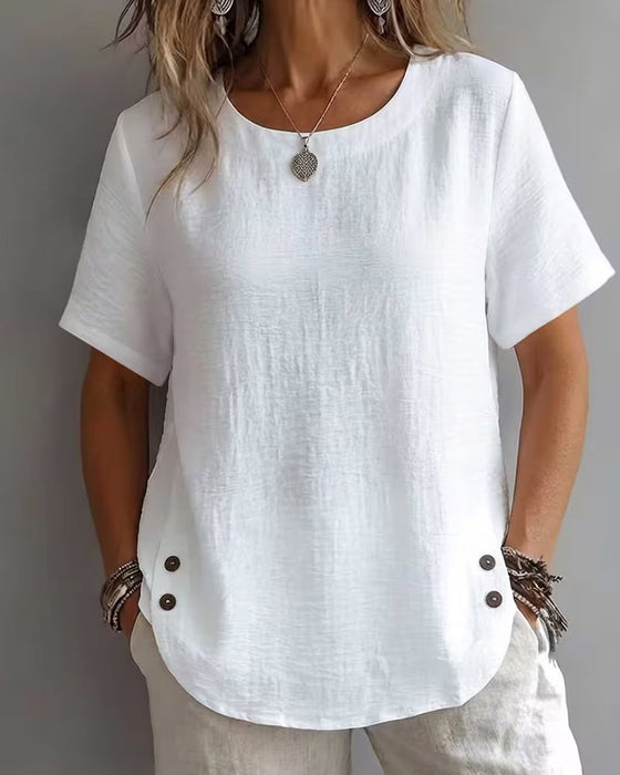 T-Shirt Rund Halsning Enfärgad Enkel 100% Bomull