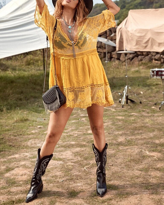 Smock V-Ringad Spetsbroderad