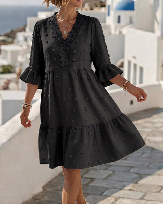 V-Neck Lace Patchwork