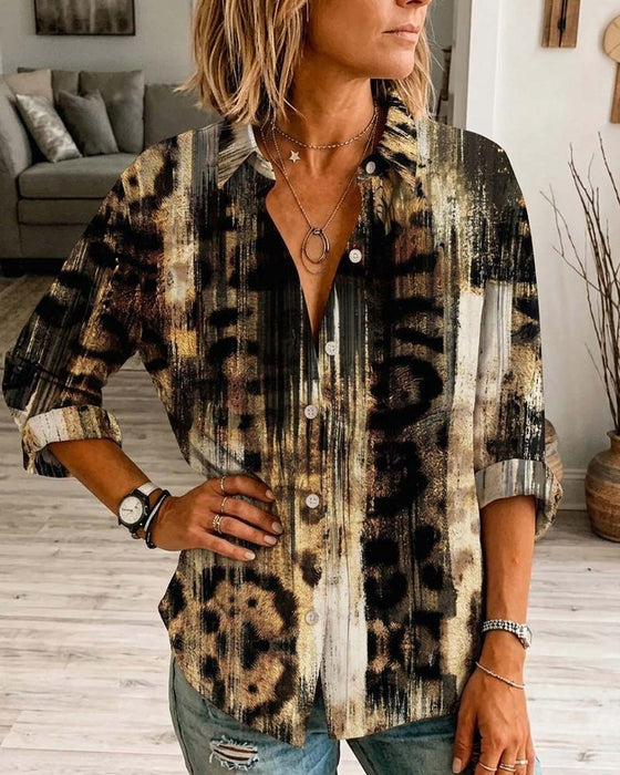 Skjorta Stilig Konstnärlig Leopard Tryck