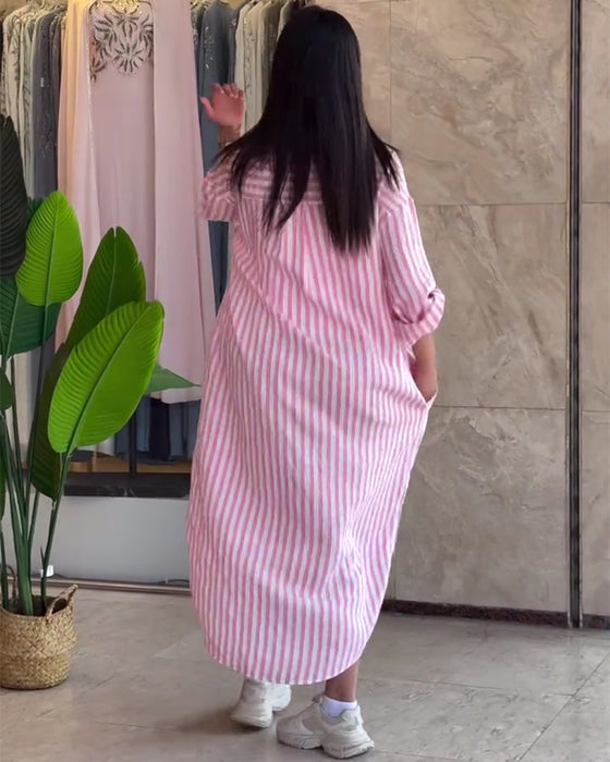 Klänning Löst Krage Randig